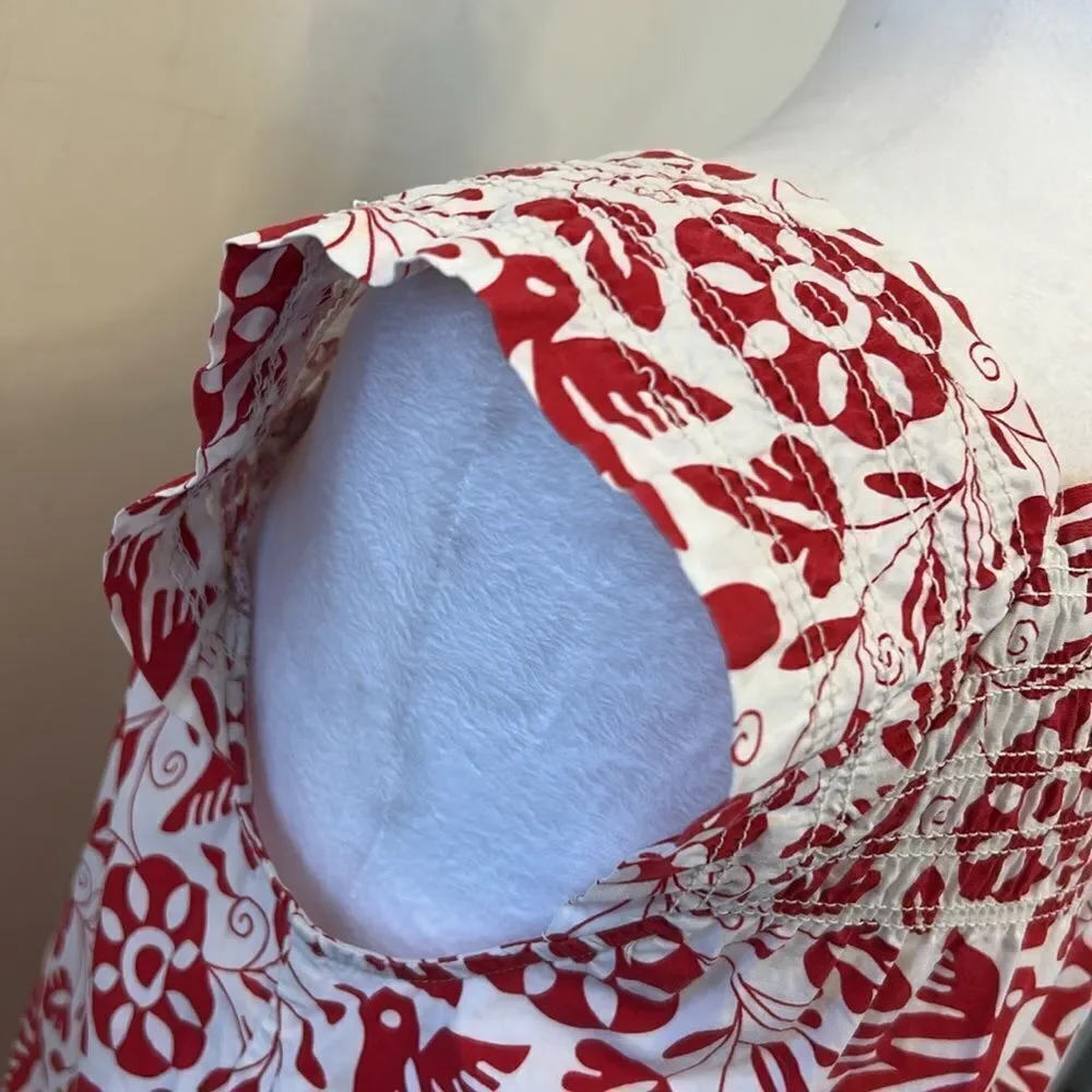 Tea Collection red white bird floral cap sleeve cotton dress Size 8 EUC